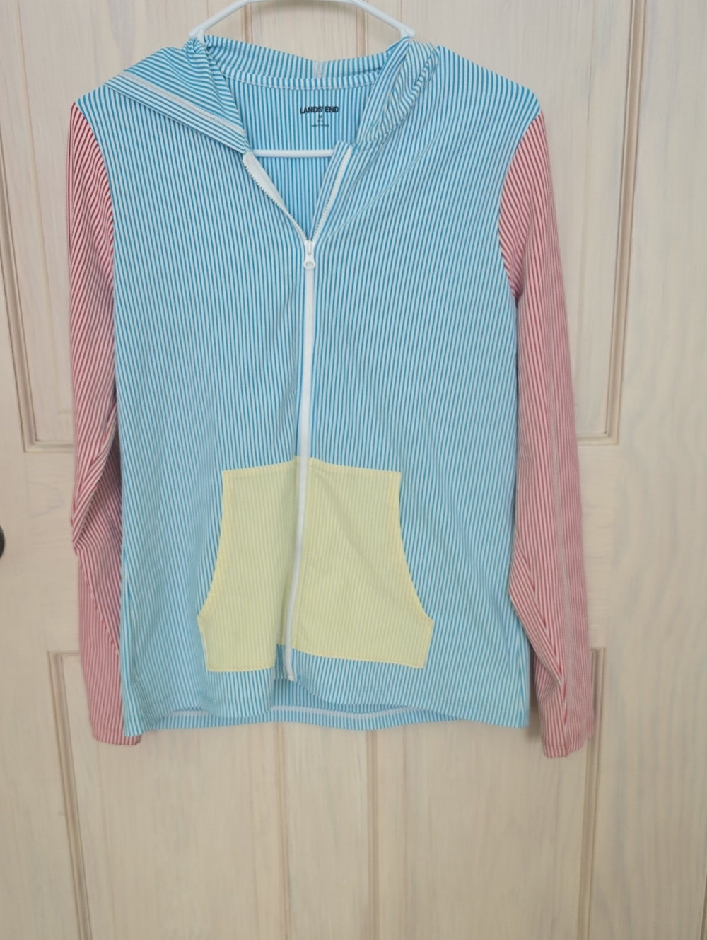 Lands' End Swim/Lightweight Striped Colorblock Zippered Hoodie